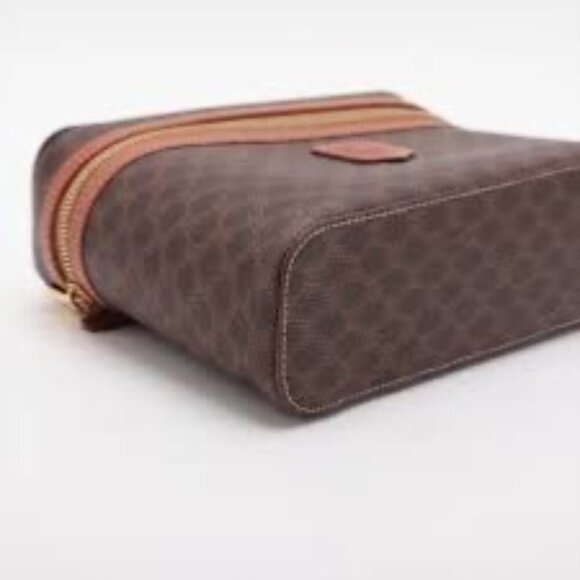 CELINE Macadam Triomphe Zip Top Handle Vanity Bag Brown Authentic - Picture 8 of 9